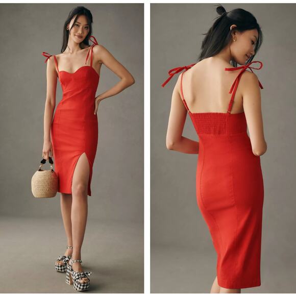 Anthropologie Dresses & Skirts - ANTHROPOLOGIE Slim Corset Midi Dress Cherry Bomb Red Sz XL {E44}